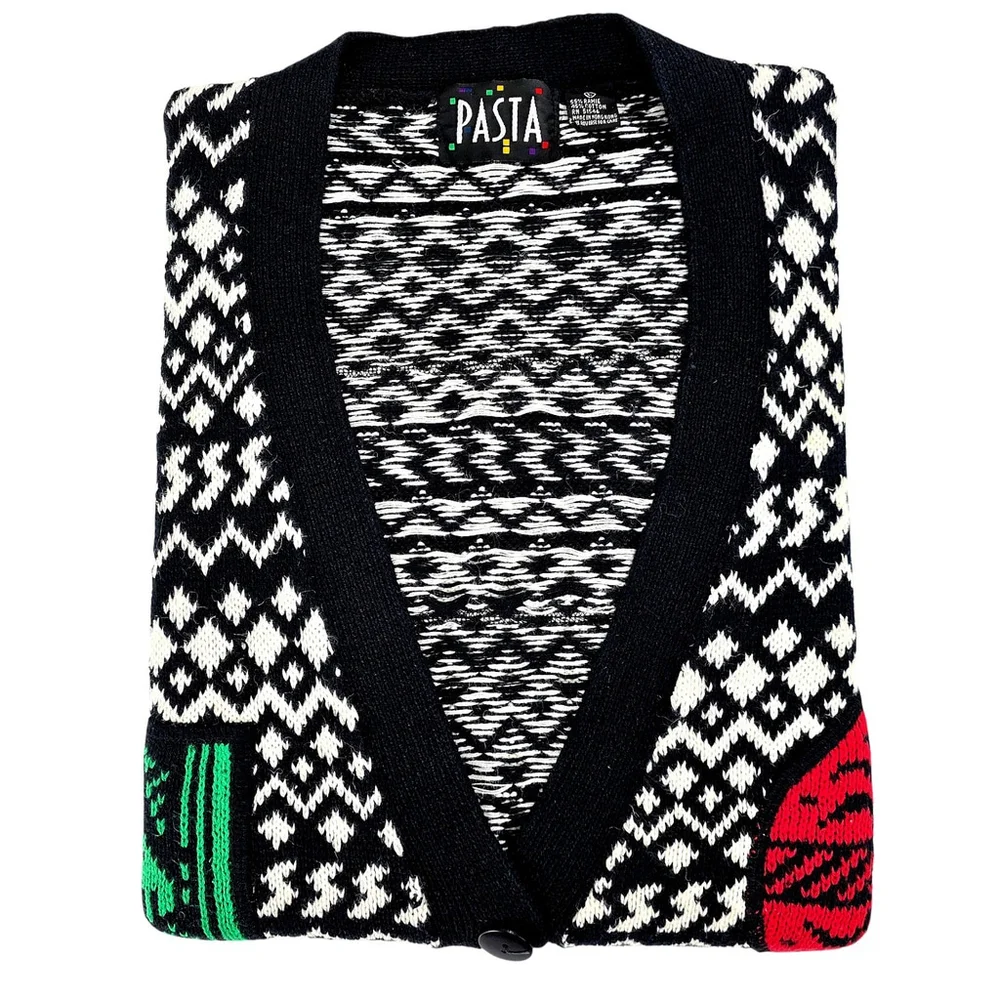 Statement Artwear Pasta Knit Cardigan Women’s Medium Fair Isle Patchwork